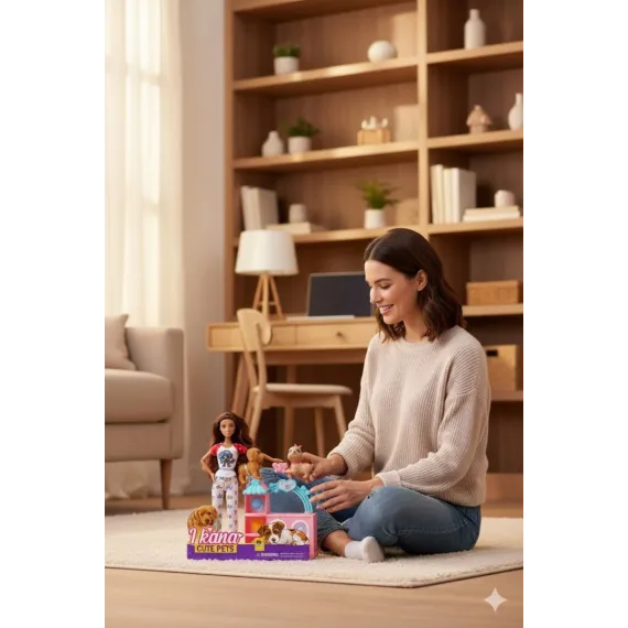 Papusa I Kana Cute Pets cu 2 catelusi si accesorii