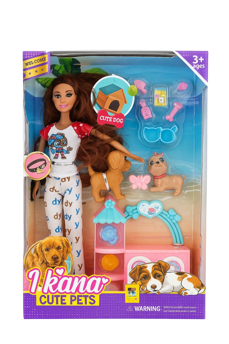 Papusa I Kana Cute Pets cu 2 catelusi si accesorii