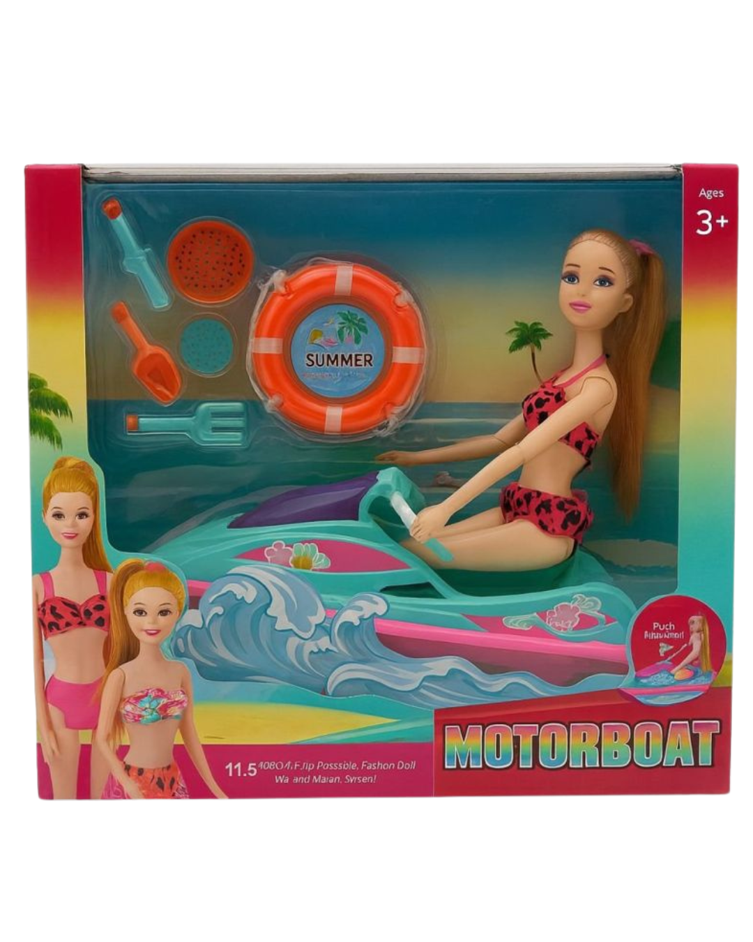 Papusa Fashion cu Skijet Motorboat si Accesorii de Plaja